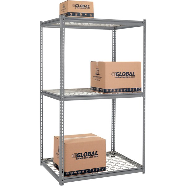 Global Industrial High Cap. Starter Rack 48Wx48Dx96H 3 Levels Wire Deck 1500lb Per Shelf GRY 580952GY - main